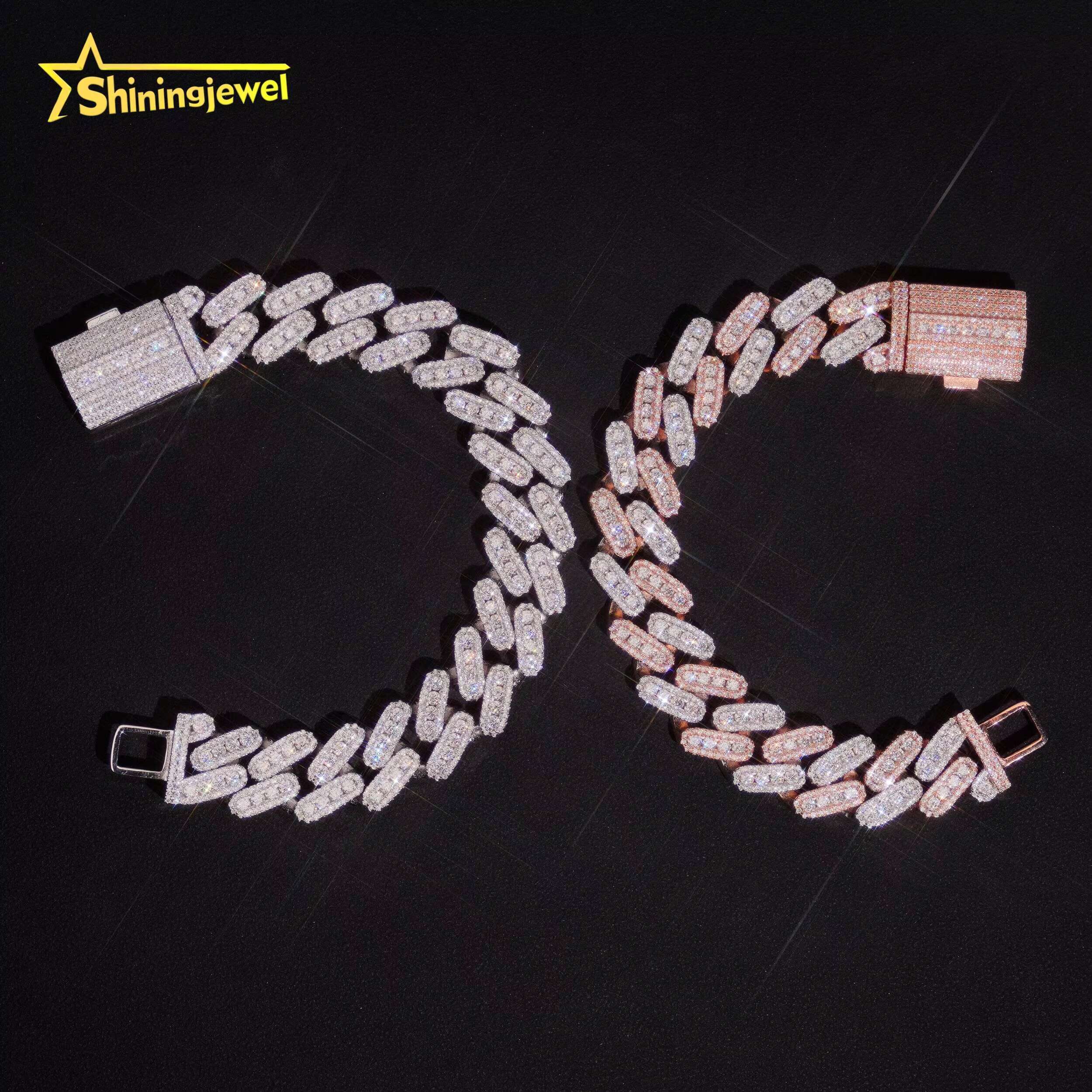 Luxury 15mm Moissanite Cuban Bracelet 2 Tone for Men Women 925 Silver Anniversary Gift Elegant Birthday Present in Velvet Box