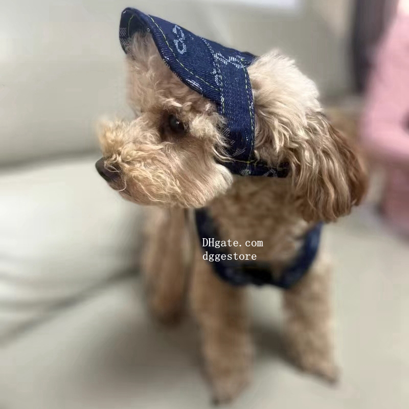 free shipping Designer ic Old Flower Pattern Dress, Dog Jeans Dress Vests with Hats Cool Denim T-shirt Puppy Vintage Washed Clothes for Small Dogs Blu