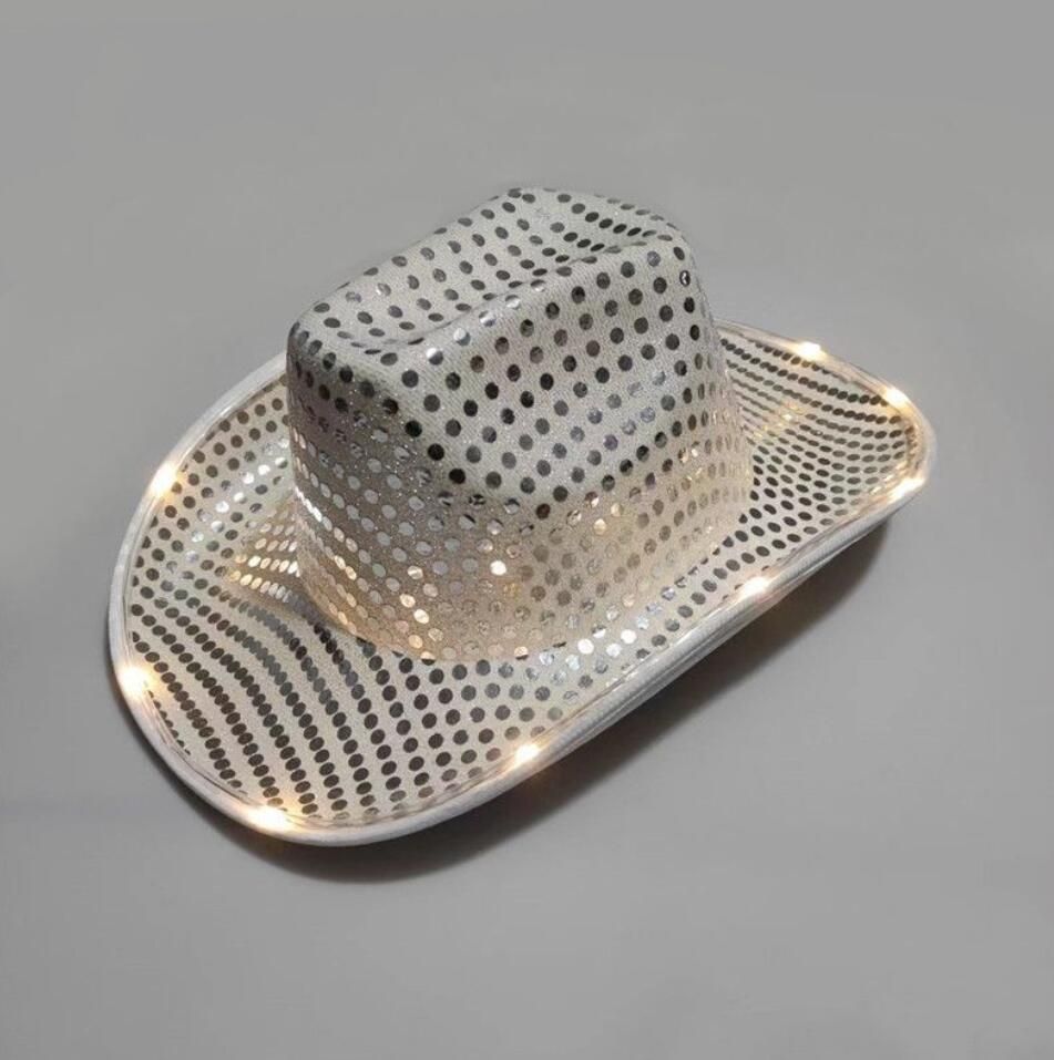 Party Hats Space Cowgirl LED Hat Flashing Light Up Sequin Cowboy Hats Luminous Caps Halloween Costume 0119