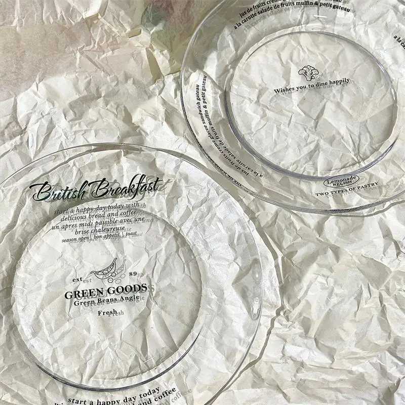 Luxury Transparent Plate Simple Letter Dessert Plates Fashion Household Fruit Bread Dish Nordic Kitchen Circar Flat Plate Y251129