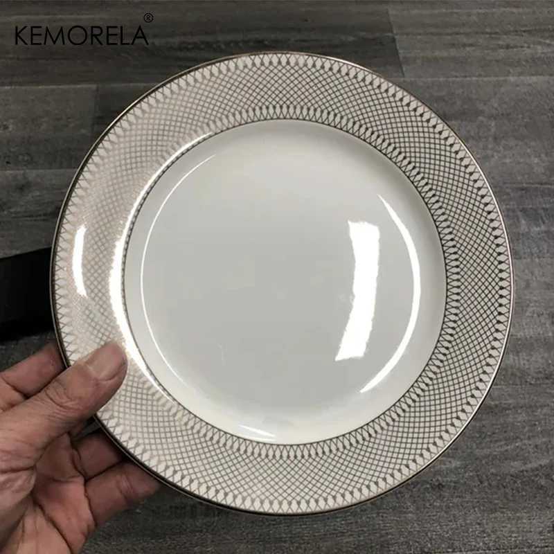 Luxury Gold Rim Ceramic Plate European Luxury Platter Nordic Dinner Set Fruit Salad Dinnerware Dessert Steak Tray He Decor Cute Plate Y251129
