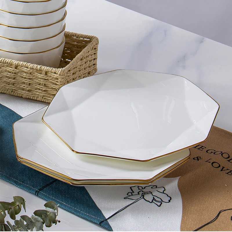 Luxury Phn Penh Creative Octagonal Steak Flat Plate Light Luxury Bone Tableware Western Dinner Plate Household Dinner Plates Y251129