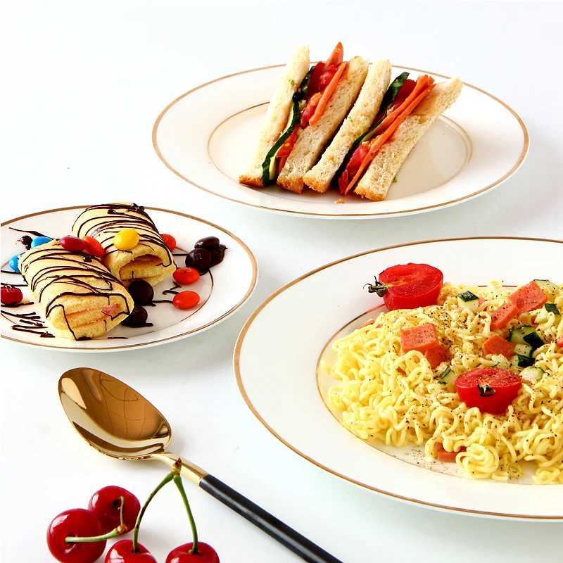 Luxury 3pcs/lot 1086 inch real bone dinner plates golden li dishes and plates sets cake plate servies porcelain platter Y251129