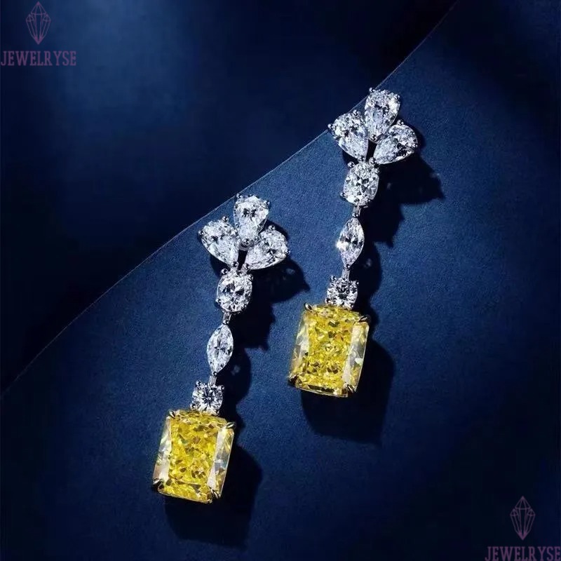 Sweet Cute Dangle Earring Luxury Jewelry 925 Sterling Silver Radiant Shape Yellow Topaz CZ Diamond Gemstones Ins Top Sell Long Chandelier Women Earrin