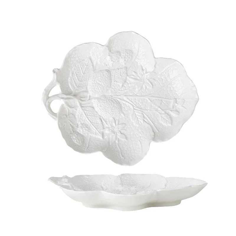 Luxury e White Flowers Dining Plate Retro French Style Ceramic Plates Light Luxury Household Salads Desserts Plate Tableware Y251129