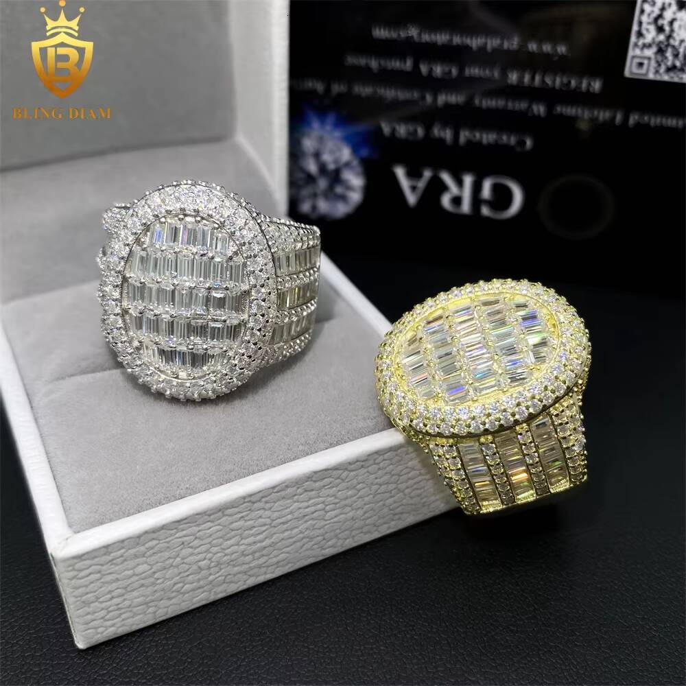 Hip Hop Jewellery 925 Sterling Silver Cuban Ring Set for Mens Vvs Large Moissanite Custom Iced Out Lab Diamond