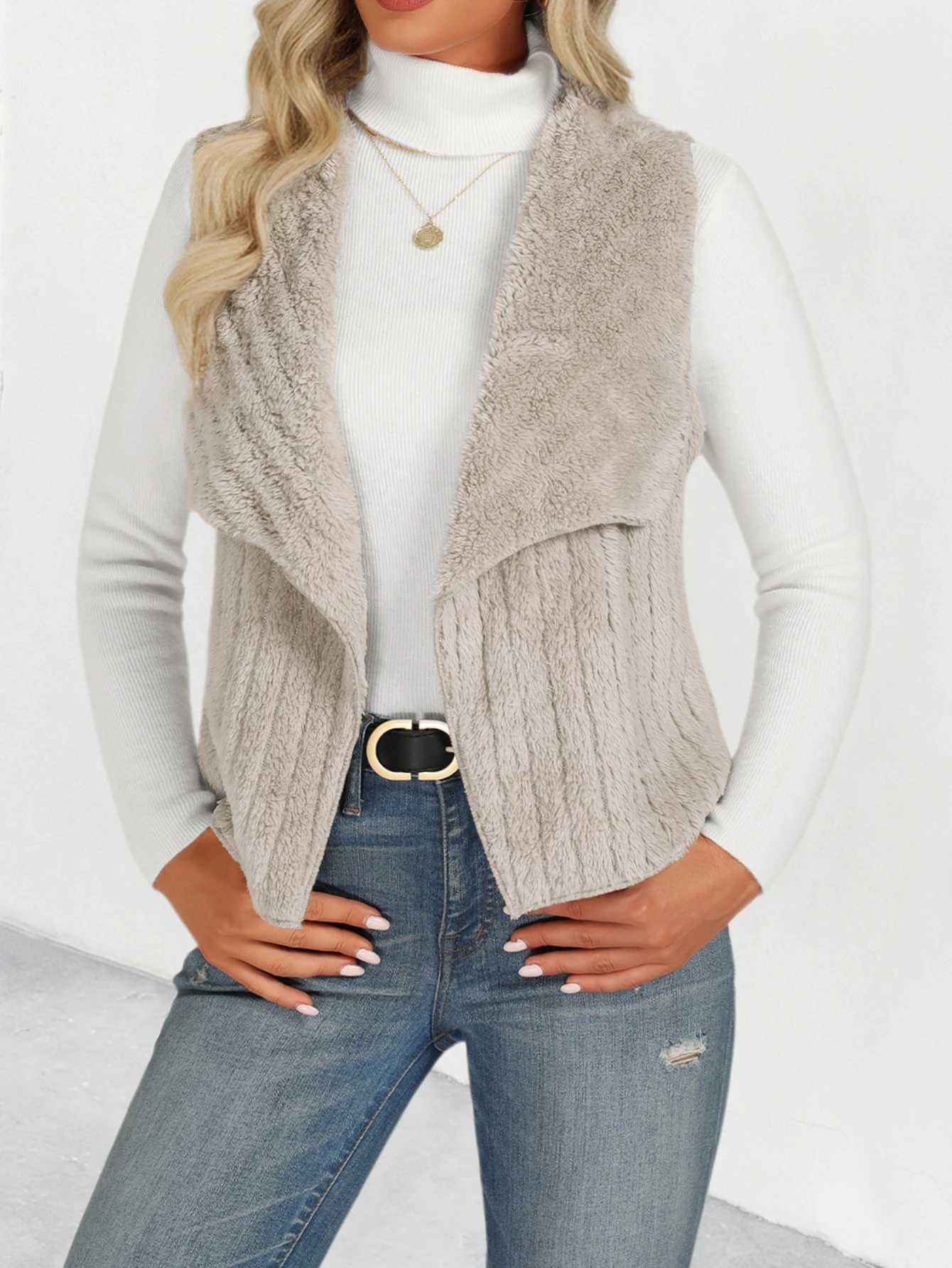 Womens autumn and winter fashion open-collar waterfall collar vest coatT251129