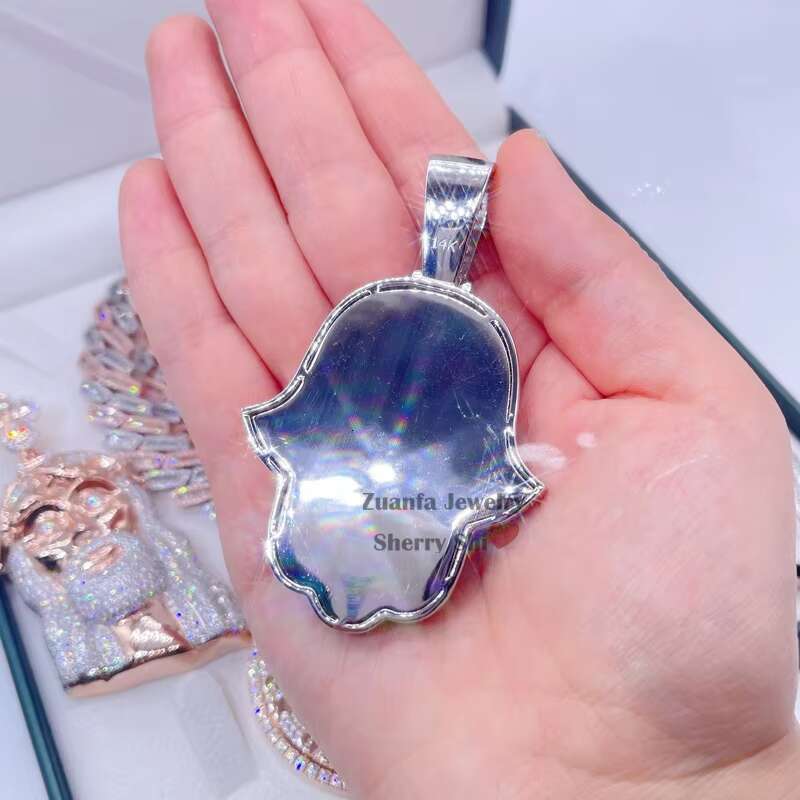 Zuanfa Jewelry 3.0 Rose Gold Two Tone Sterling Silver Hip Hop Iced Out Moissanite Hamsa Pendant