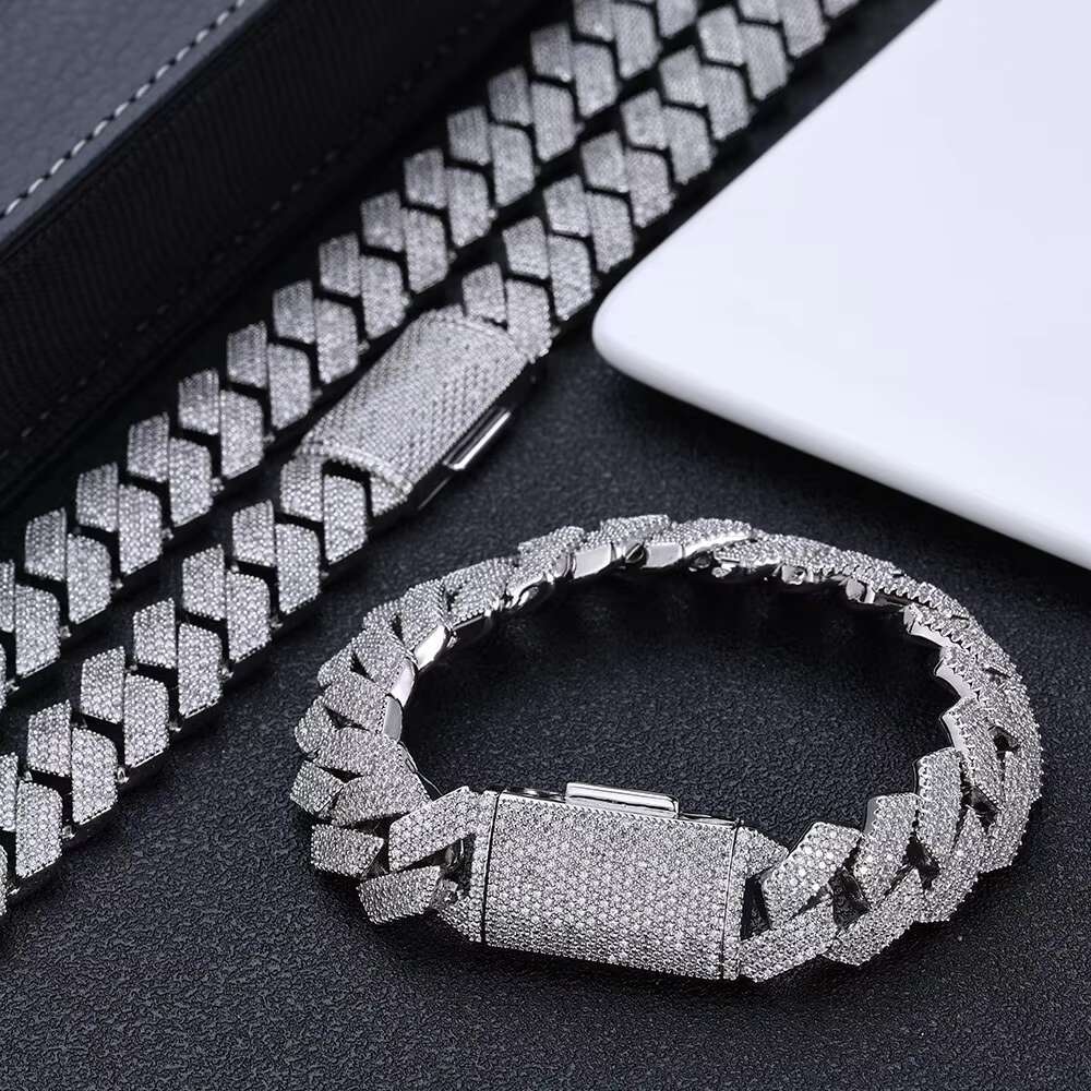 NUOYA Unisex White Gold Plated Brass Micro Pave Zircon Necklace Shiny Diamond Link Iced Jewelry Pearl Money Bag Chain Gift Women