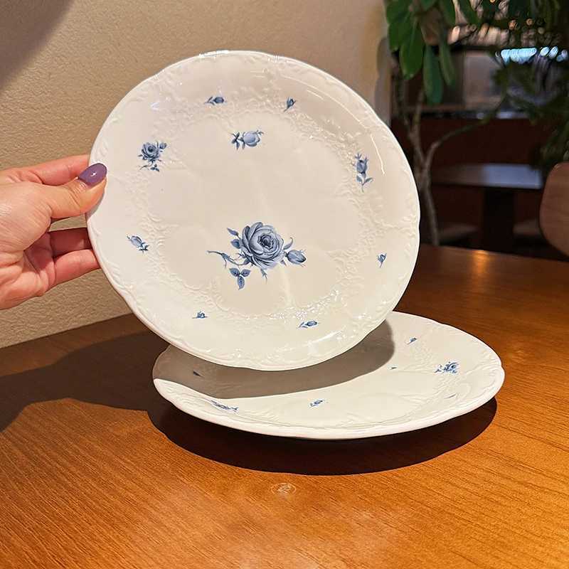 Luxury Exquisite Blue Dinner Plates Household Patchwork Floral Ceramic Disc Nordic Style Underglaze Colour Western Tableware Y251129