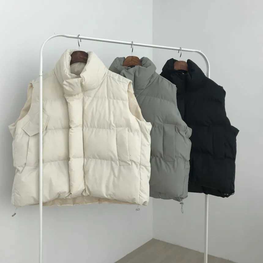 2025 Winter New Fashion Womens Turn-down Collar Zipper Casual Trendy Solid Color Loose Casual Trendy Sleeveless Vests FemaleT251129