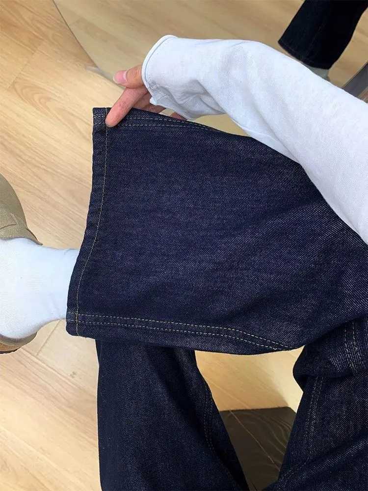 American Retro Dark Blue High Waist Loose Womens Jeans 2025 Autumn Winter Stylish Wide Leg Pants M260310