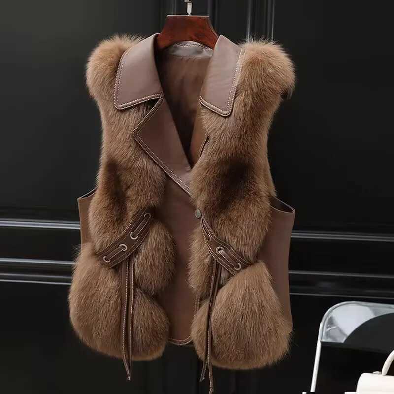 Faux Fur Plush Vests Women Loose Sleeveless Waistcoats Female 2024 New Autumn Winter Fashion Outwears Lady PU Leather Fur VestT251129