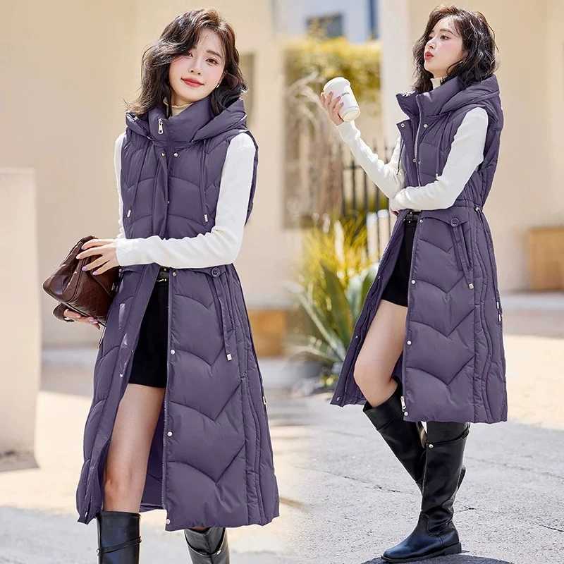 Autumn Winter Women Sleeveless Waistcoat Warm Puffer Jacket Ultra Light Mid Long Down Cotton Vest New Female Outwear Casual TopsT251129