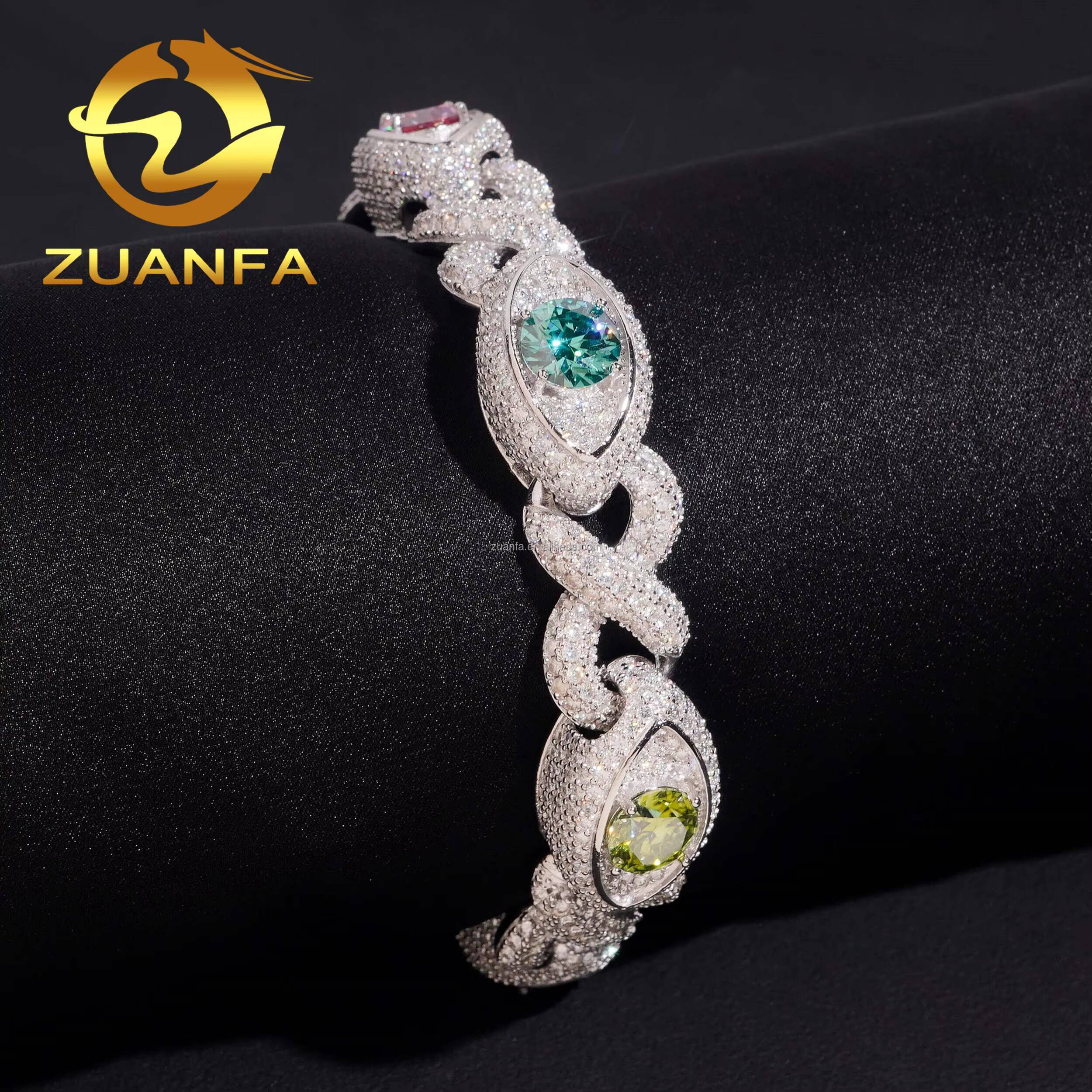 Unique Design Evil Eyes 13mm Rapper Jewelry GRA Certificate Iced Out S925 Rainbow Moissanite Diamond Infinity Cuban Bracelet