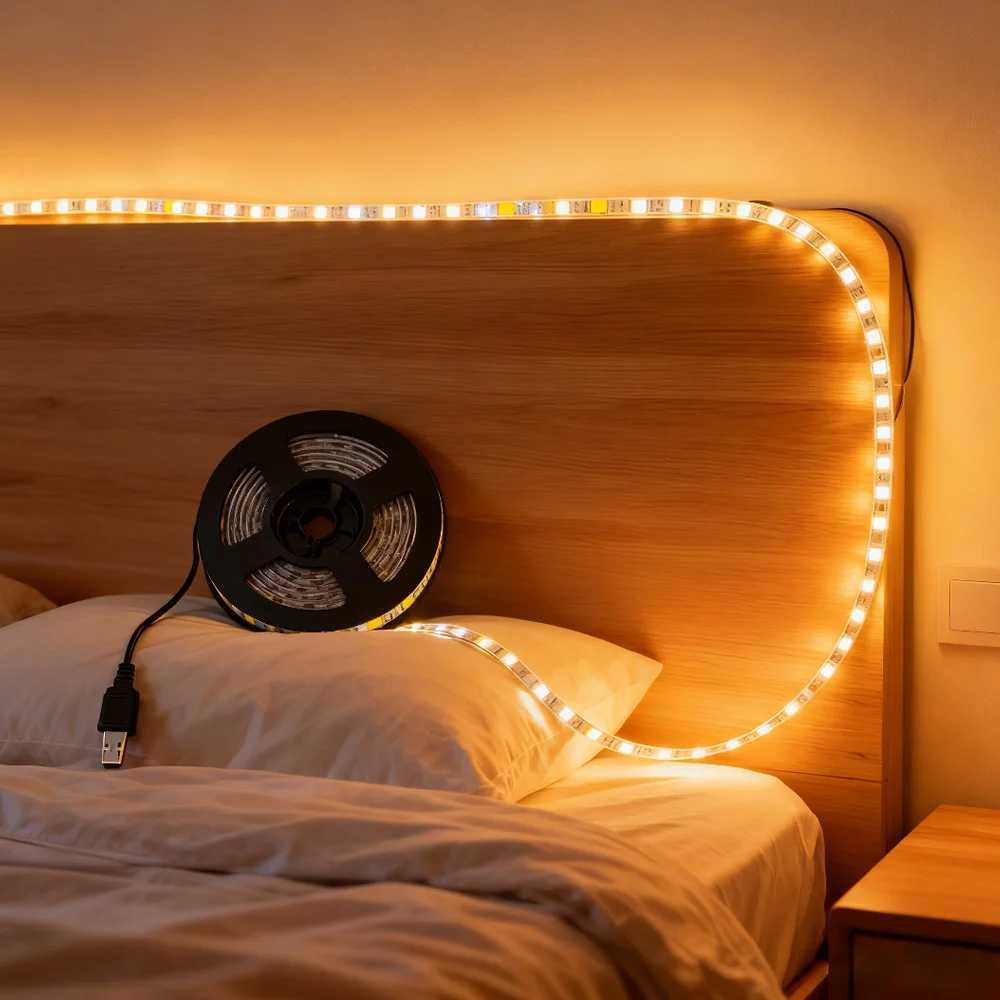 USB 5V LED Light Strips DC5V SMD2835 white/Warm white TV Background Lighting Flexible Ribbon Tape Waterproof LED decor lamp M251129