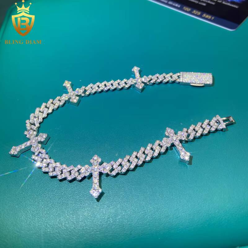 925 Silver 6mm Cross Hip Hop Cross Cuban Bracelet for Men Women Fashion Moissanite Cross Cuban Link Chain Bracelet