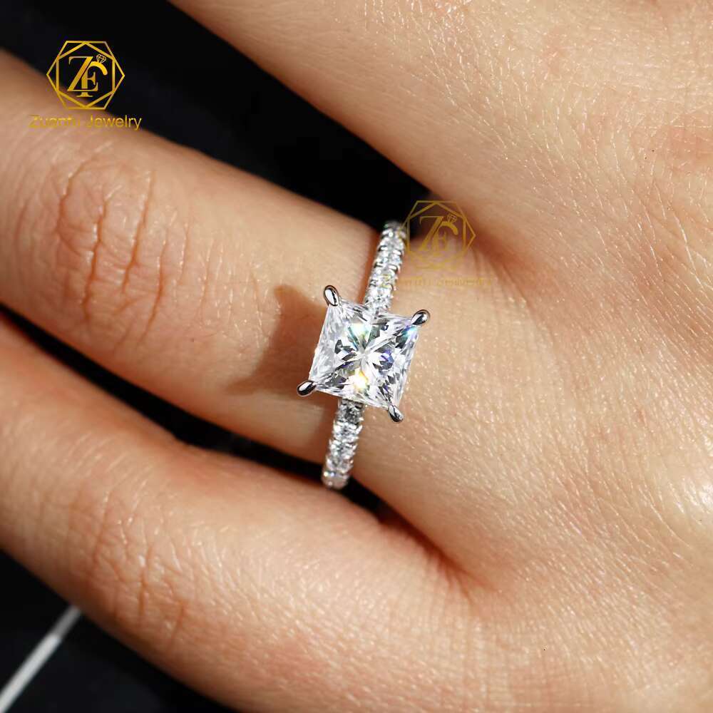 Moissanite Jewelry Solid 14K Pure Gold 1.5CT 6*6mm Cushion Cut Diamond Halo Moissanite Engagement Wedding Ring