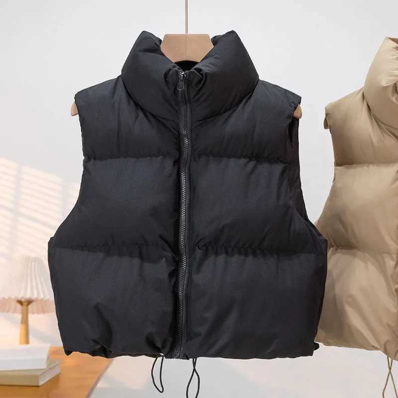 Smvp 2024 AutumnWinter New Short Stand-up Collar Warm Sleeveless Quilted Vest Trendy Streetwear Zip Jacket Cotton Down Vest LadyT251129