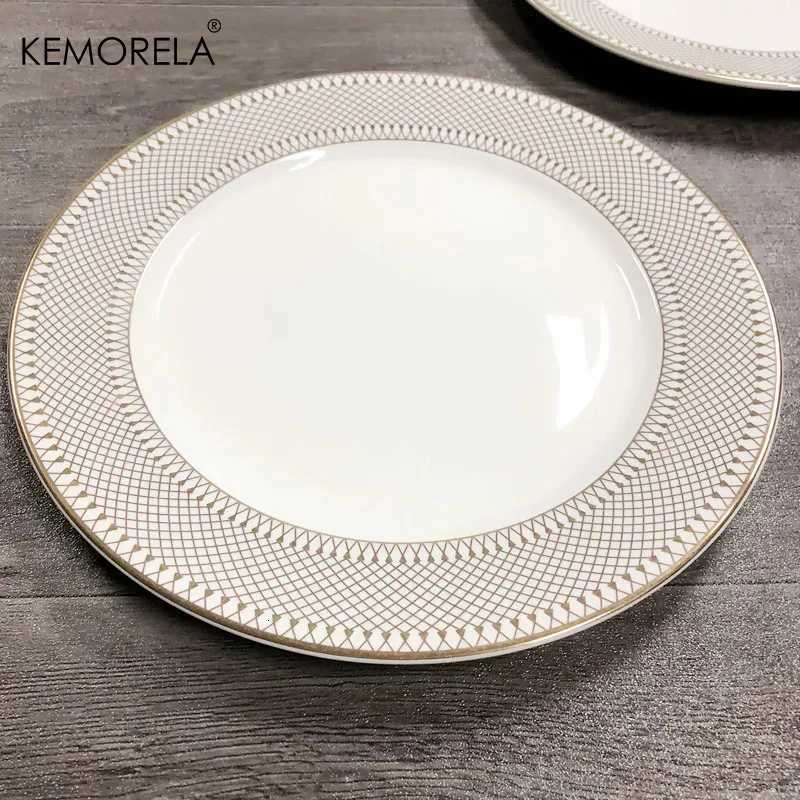 Luxury Gold Rim Ceramic Plate European Luxury Platter Nordic Dinner Set Fruit Salad Dinnerware Dessert Steak Tray He Decor Cute Plate Y251129