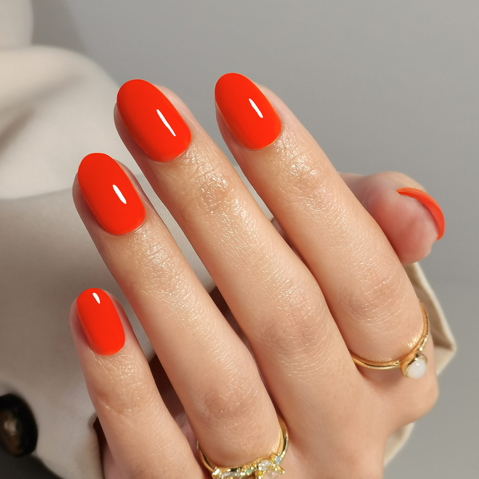 32 piece press-on false nails orange red almond shaped artificial nails for women girls