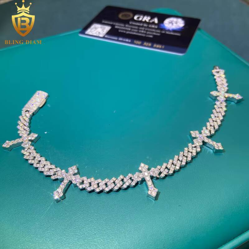 925 Silver 6mm Cross Hip Hop Cross Cuban Bracelet for Men Women Fashion Moissanite Cross Cuban Link Chain Bracelet