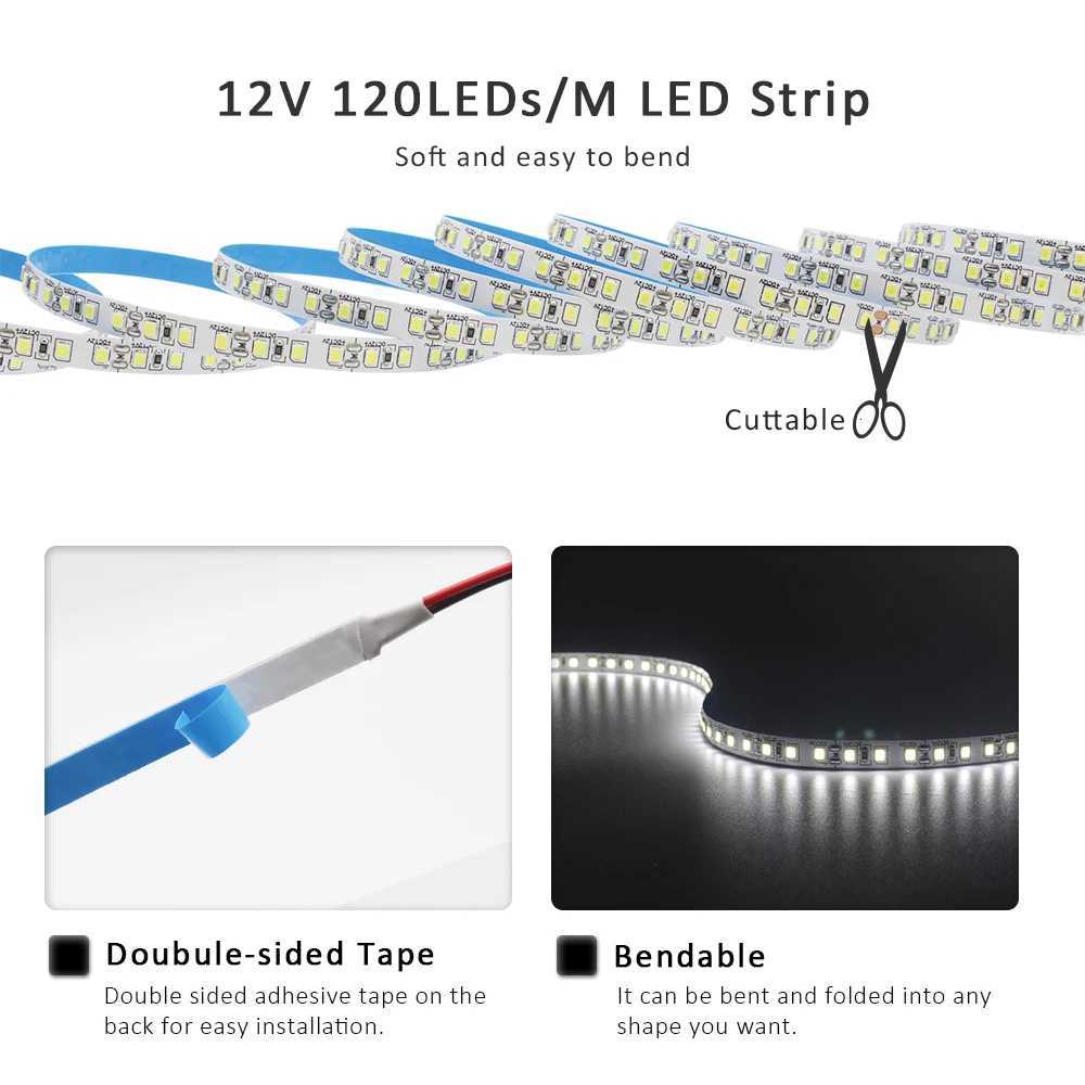 12V 2835 LED Strip Light 120LEDs/M Red Green Blue Yellow Warm WhiteTape Ribbon High Brightness 8mm Lamp For Room Decor Lighting M251129