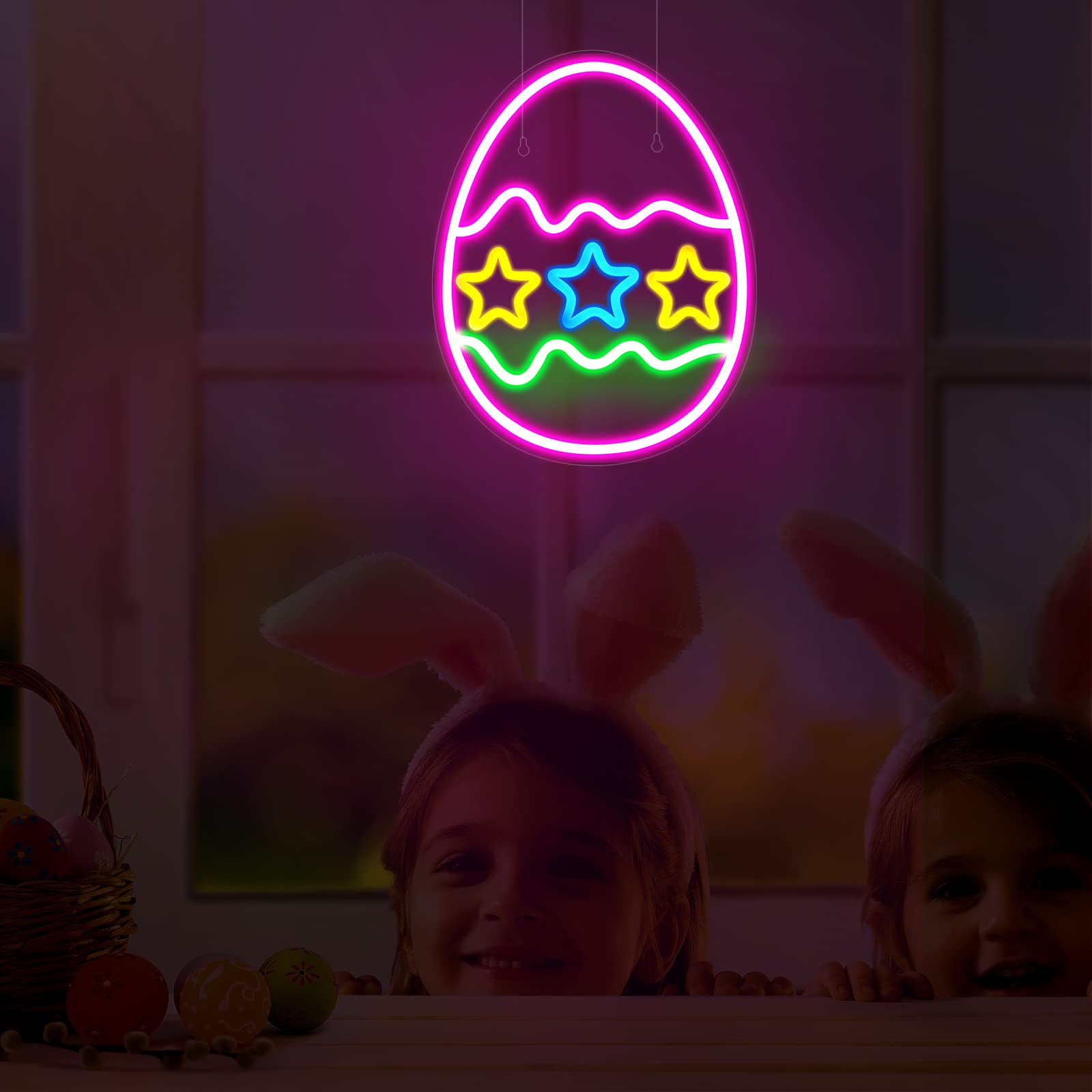Easter Egg Neon Signs Easter Decorations Light up LED Neon Sign Light USB Wall Bar Living Room Decor for Spring Decor Party Home Bedroom Table Gifts,