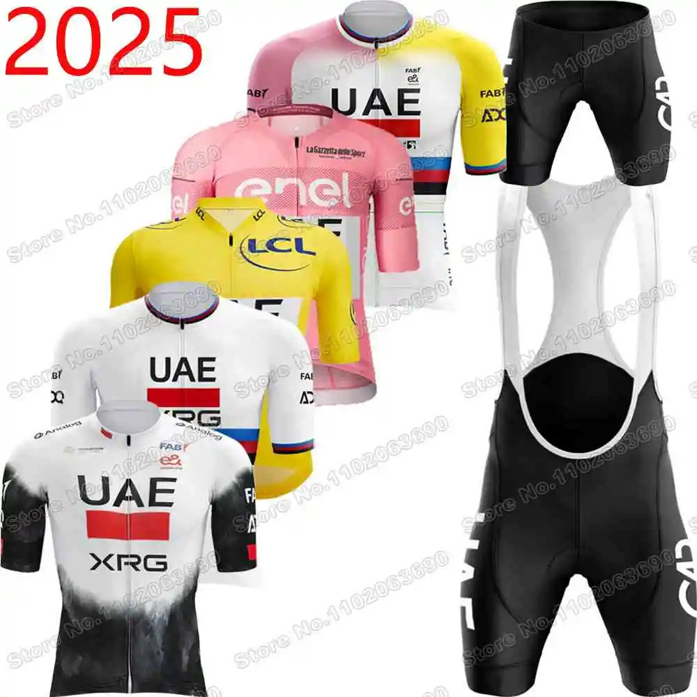 2025 UAE Team Cycling Jersey Set Yellow Pink Tadej Pogacar Cycling Clothing France Men Road Bike Shirt Suit Bicycle Bib Shorts 250429