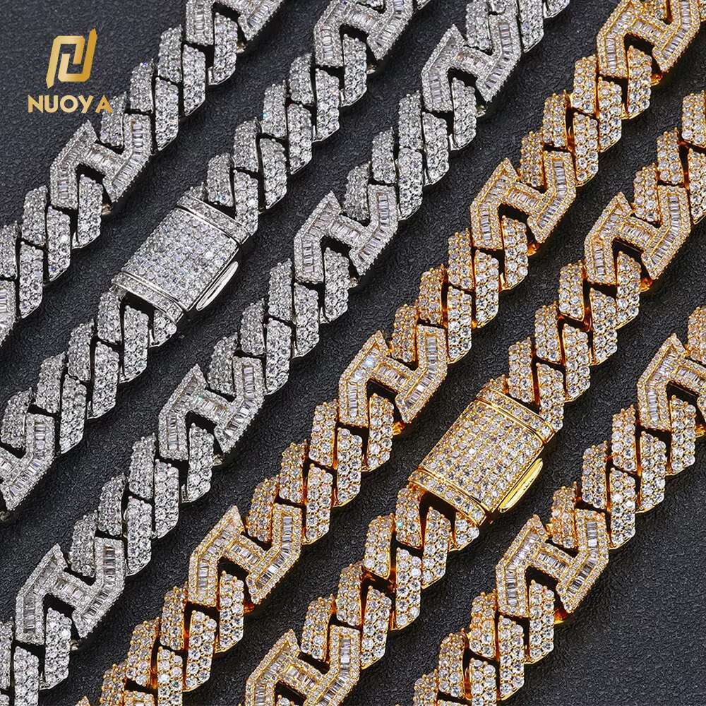 NUOYA High Quality Prong Cuban Chain Bracelet Silver Plated Hip Hop Jewelry Bling Full Diamond Micro Pave CZ Cuban Bracelet