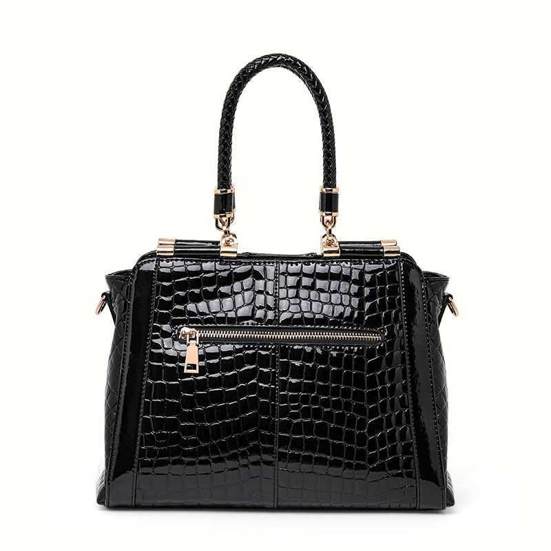 Black Crocodile - Embossed Patent Leather Top - handle Bag K251128