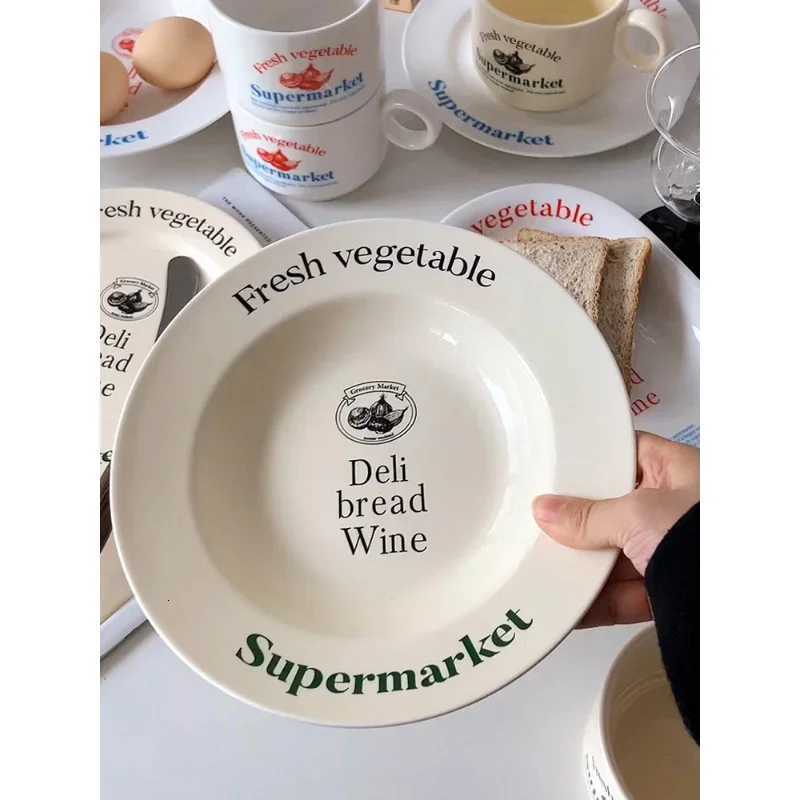 Luxury Alphabet Circle Ceramic Plate Bowl Tableware Household Various Butter g Water Cup Creative Household Dish Soup Plate Cup Y251129