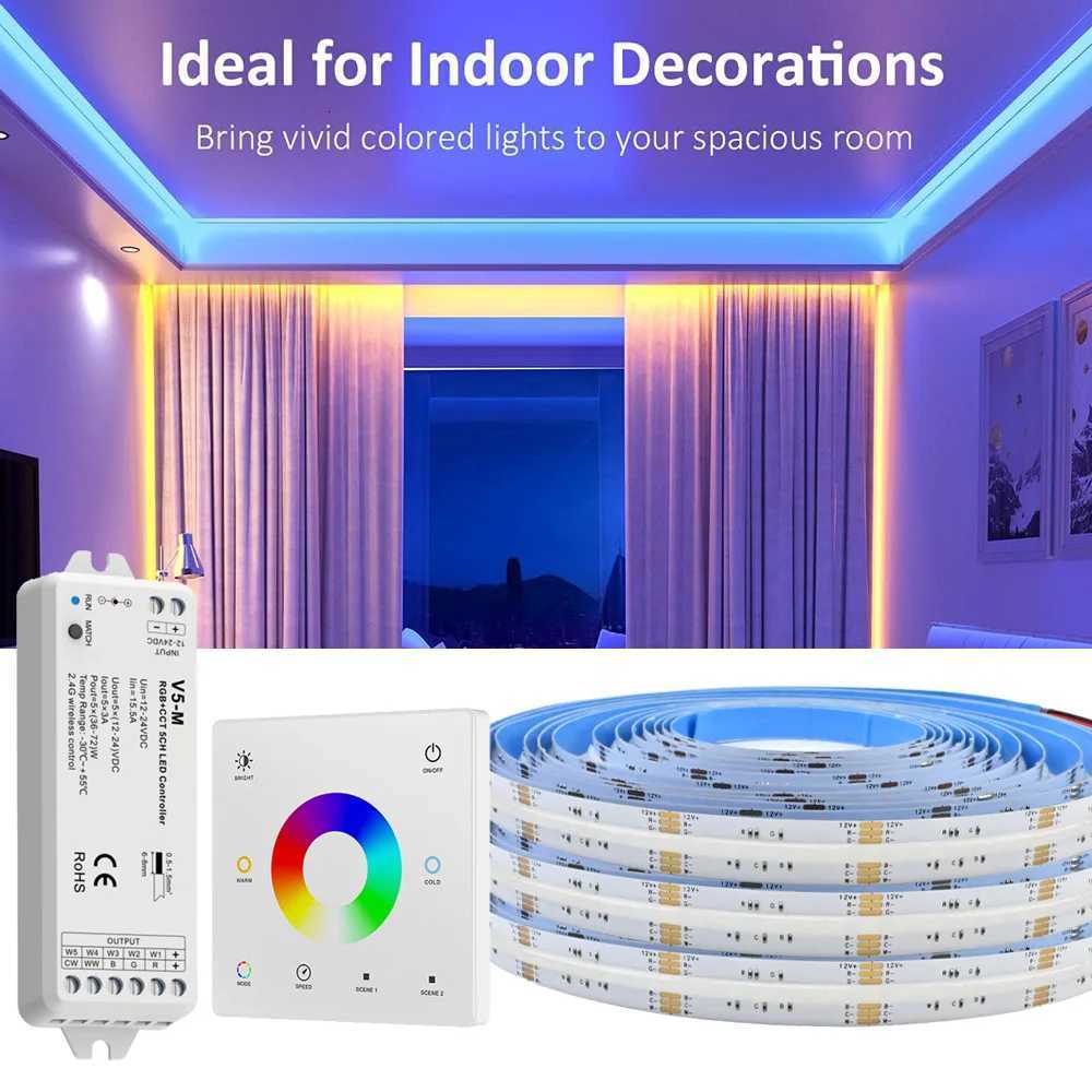 5M 10M 20M 24V COB RGBCCT LED Strip Flexible Dimmable Room Cabinet Liner Light Bedroom Decor 24G RF Touch Panel Remote Control M251129