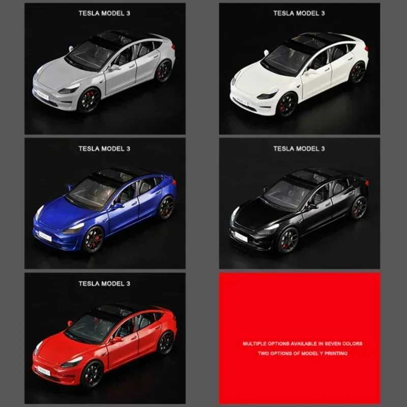 124 Tesla Model 3 Model Y Alloy Car Model Diecast Metal Toy Vehicles Car Model Simulation Sound and Light Collection Kids Gifts J251129