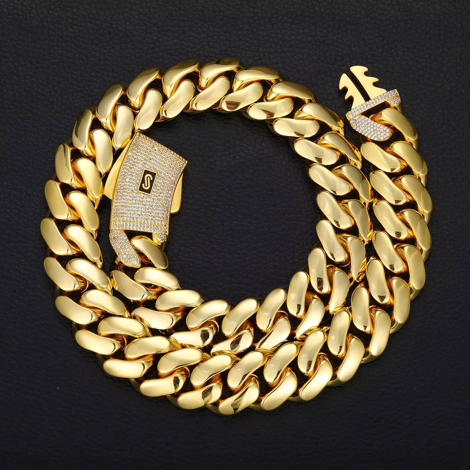 10MM 16MM 20MM 14K 18K Gold Plated Cuban Chain Iced Out Monaco Lock Clasp Heavy Solid Brass Hip Hop Rapper Necklace for Men