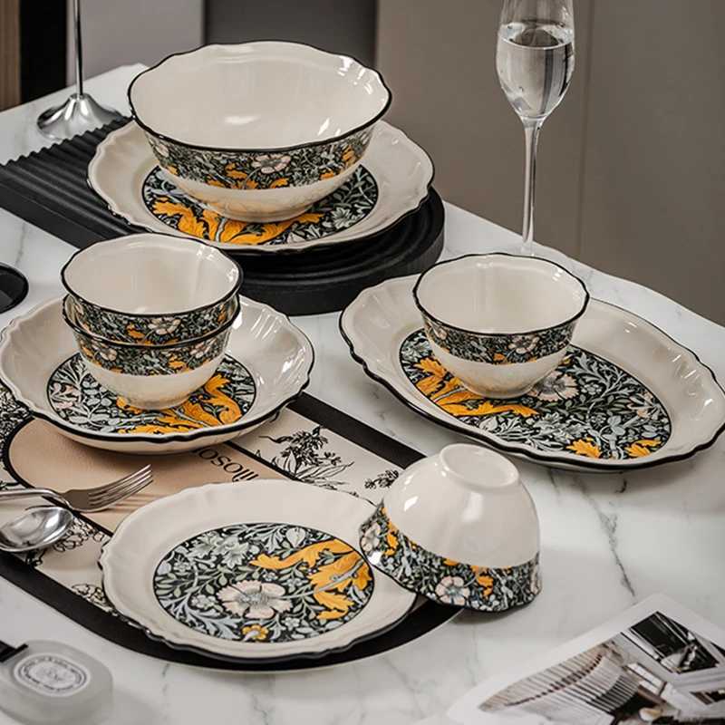 Luxury French Style Vintage Ceramic Plates Household 8 Inch High Temperature Applique Aesthetic Dinner Dish High End Kitchen Tableware Y251129