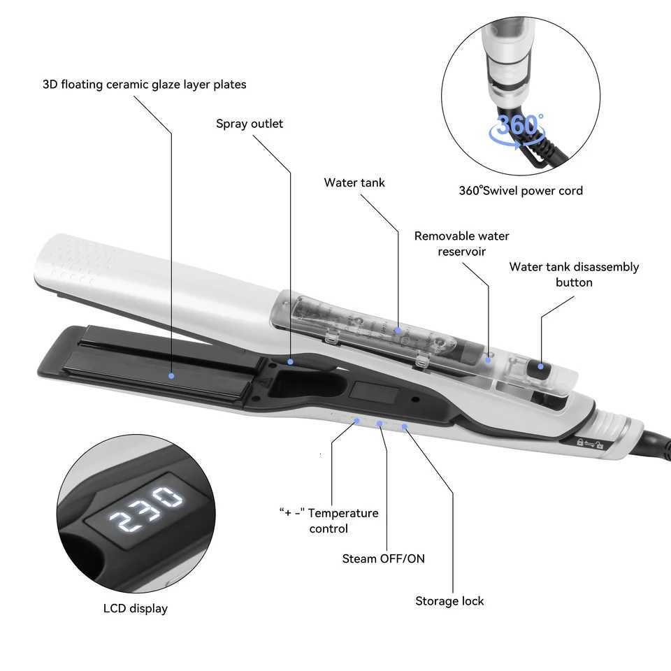 Steam Hair Straightener Professional Electric Ceramic Wide Hair Curling Flat Iron Hair Plates Lcd Display Hot Comb StraighteningT251129