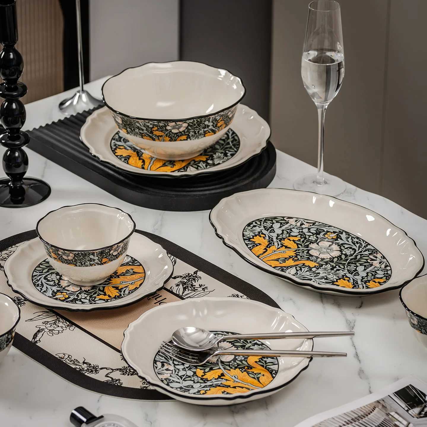 Luxury French Style Vintage Ceramic Plates Household 8 Inch High Temperature Applique Aesthetic Dinner Dish High End Kitchen Tableware Y251129