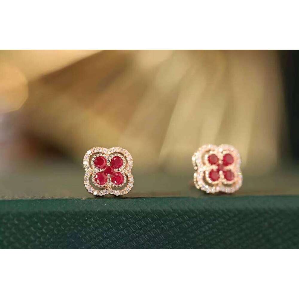 Lerca Boutique Trendy Ruby Jewelry 18k Real Gold with VVS Moissanite Earrings Women's Gift