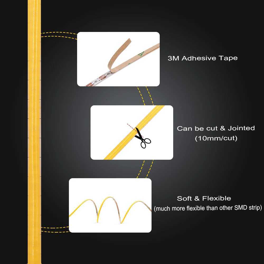 5M LED Strip Light 12V 24V COB LED Strip High Density Flexible Dimmable LED Tape Red/Yellow/Green/Pink/Blue/Cool Blue/Warm White M251129