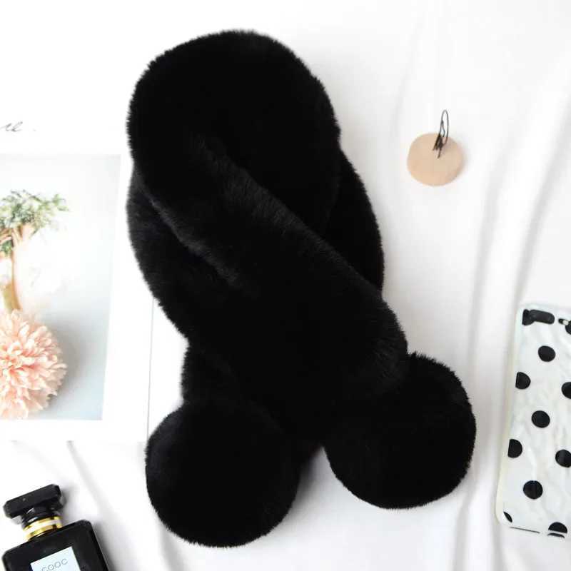 Women Fashion Autumn and Winter Newest Warm Scarf Fur Rabbit Plush Thick Scarf Solid Color Fur Ball Cross Clothes AccessoriesJ251129
