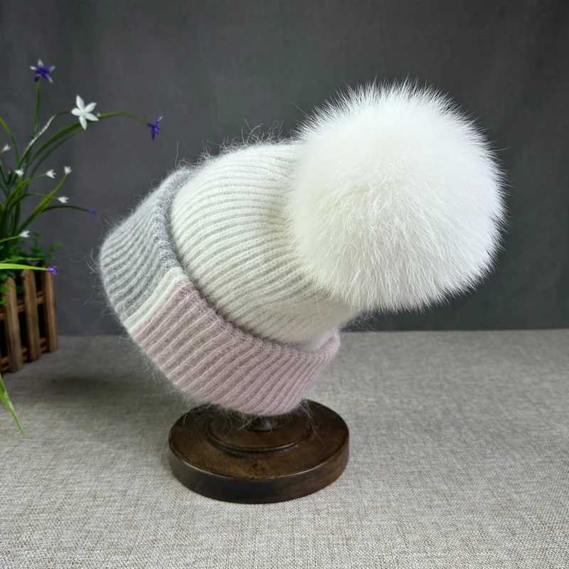 2025 New Rabbit Fur Beanies Soft Warm Fluffy fur pompom Winter Hat for Women Angora Knitted Hat Skullies Female Bonnet Knit CapXJ251129