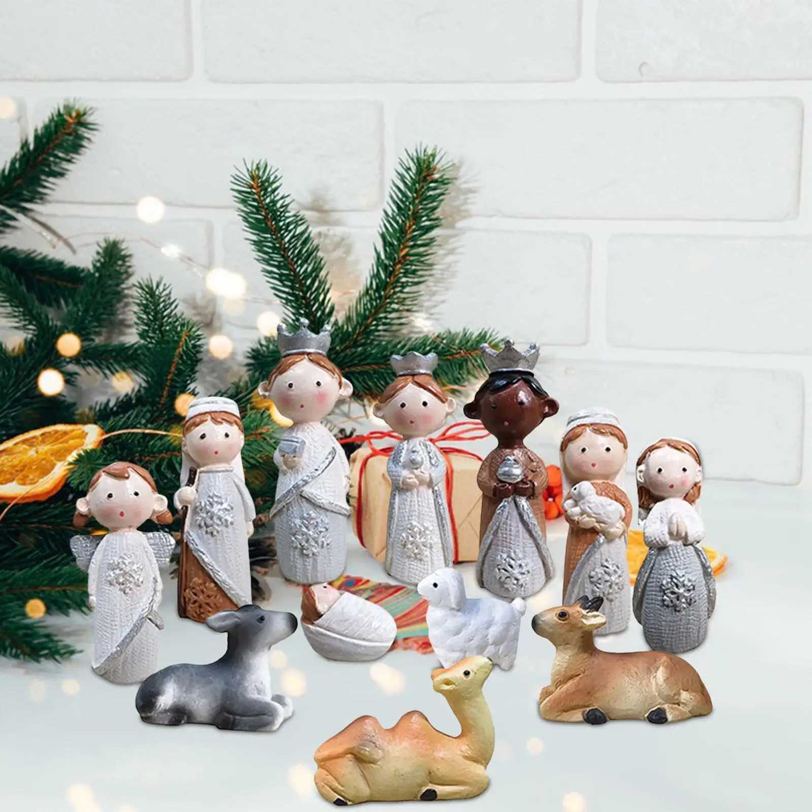 Christmas Nativity Scene Figurines Religious The Birth Of Jesus Decor Nativity Figures Set For Desk Desktop Shelf Bookshelf H251129
