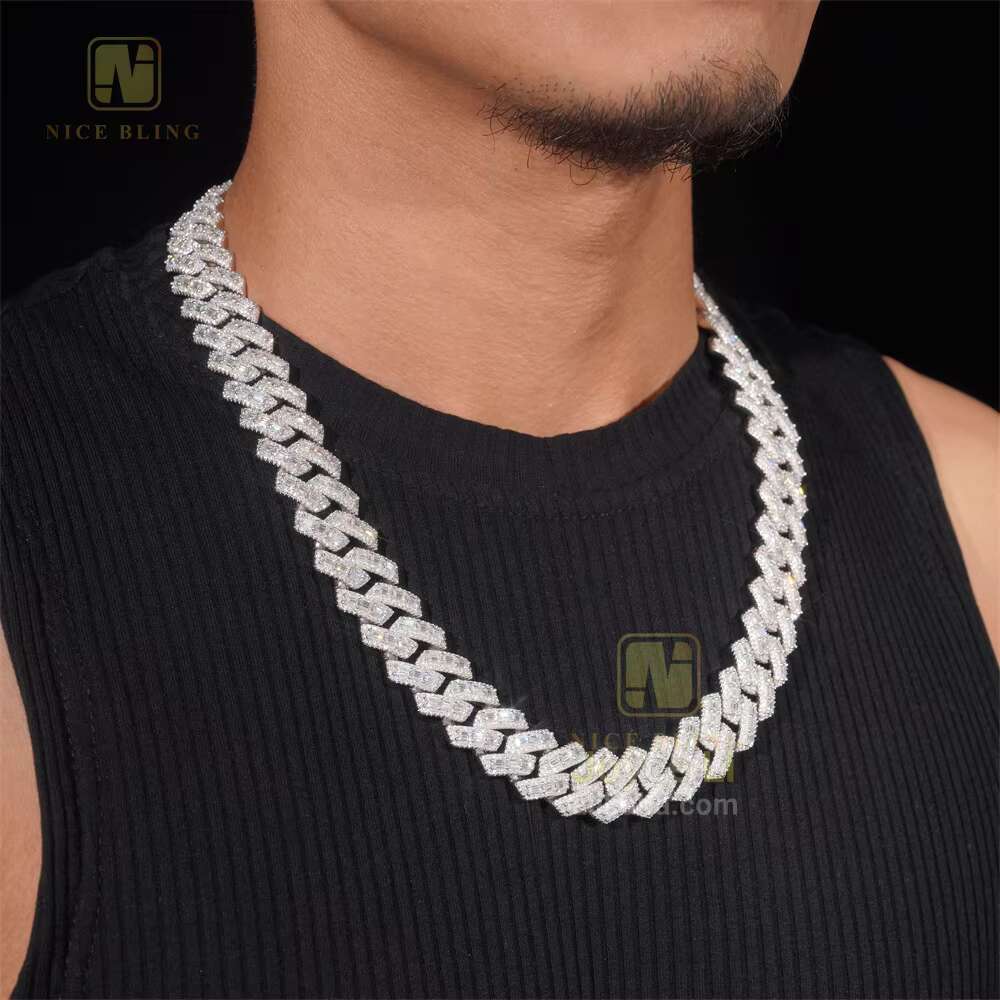 18MM Hip Hop Luxury Link Chain Iced Out Baguette925 Silver Miami Moissanite Cuban Link Chain