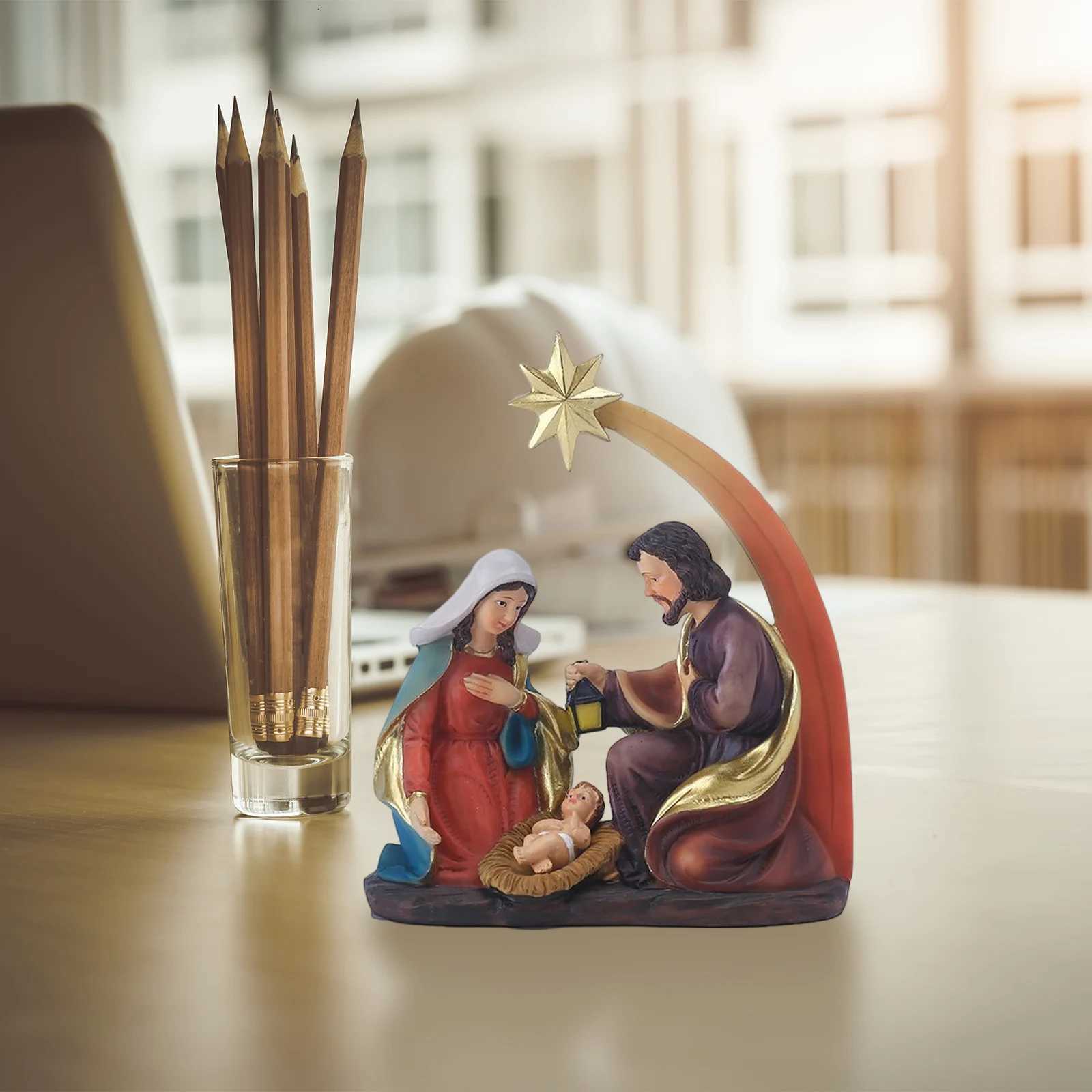 Resin Jesus Nativity Figurine Desktop Ornament Family Nativity Scptures Handicrafts Christmas Gift He Decor for Living Ro H251129