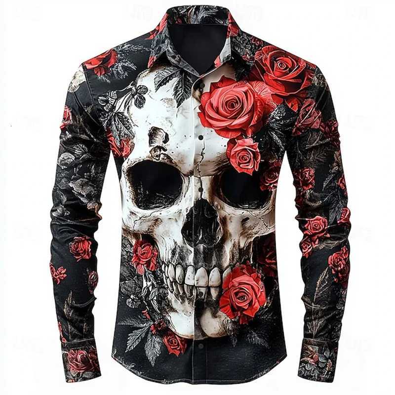 Mens Skull Romantic Halloween Button-Down Shirt Long Sleeve Streetwear Autumn Winter Lapel 3D Printed Lapel ShirtW251129