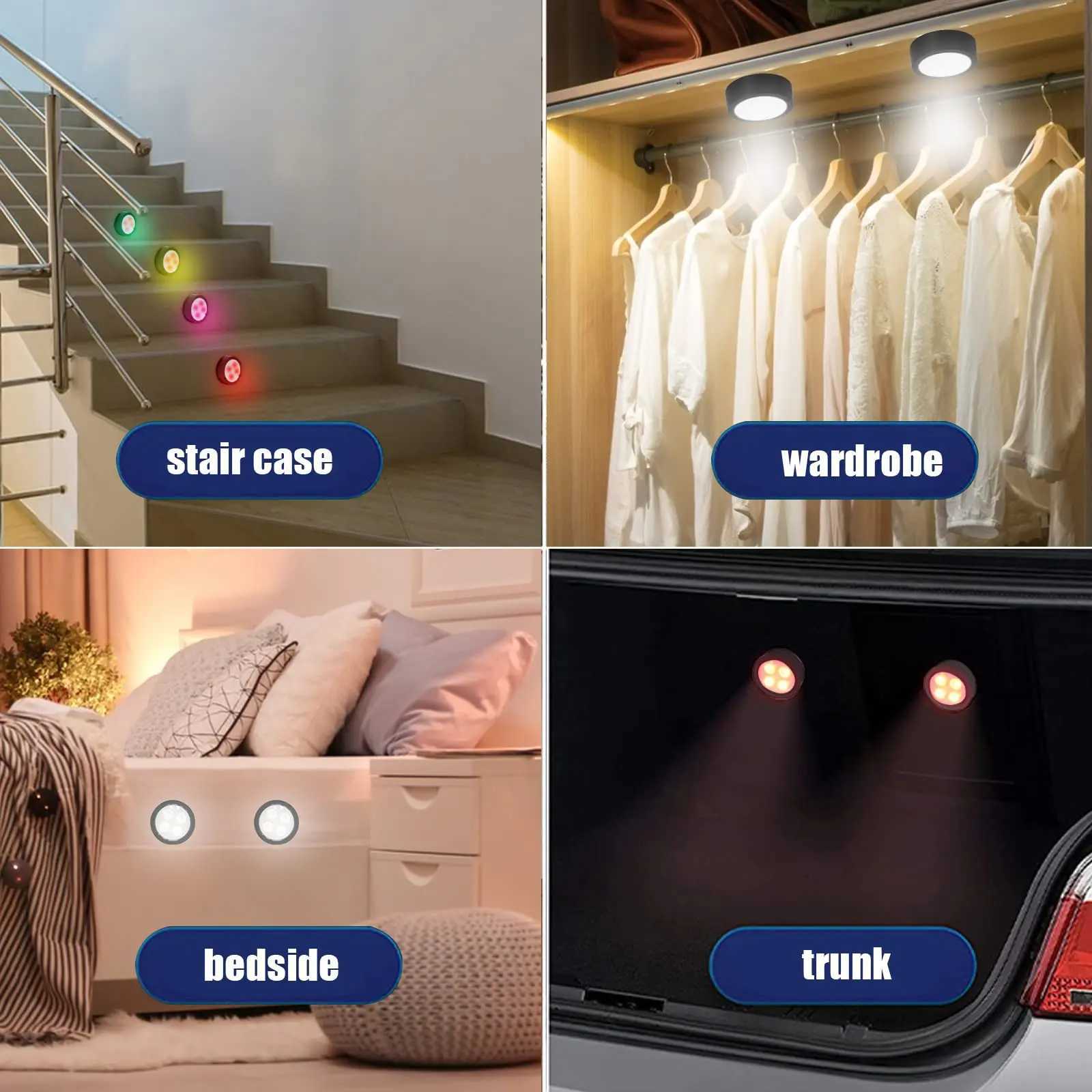 1-5Pcs Wireless Under Cabinet LED Lights For Kitchen RGB Color Changing Puck Night Light Remote Control Closet Lamp Battery M251129