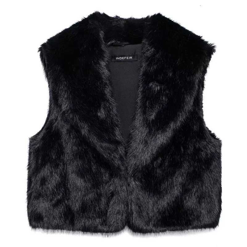 HXAO Black Faux Fur Coat Woman Autumn Winter Vests 2025 Fluffy Cropped Coats Stuffed Sleeveless Waistcoat Chic Hairy Warm VestsT251129