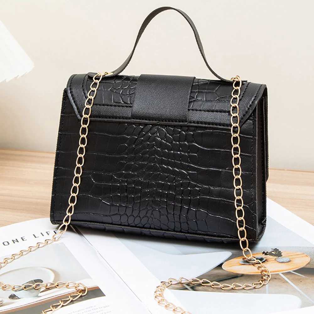 Trendy Crocodile Print Bag - Womens PU Square Shoulder Purse with Chain Strap Summer Niche Handbag K251128