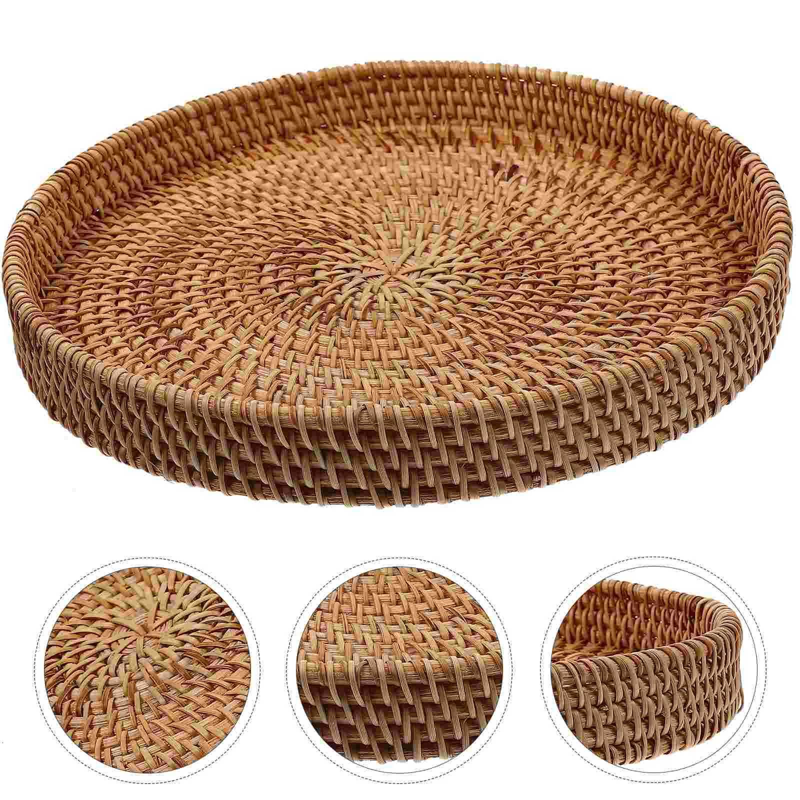 Multifunction Rattan Storage Basket Food Tray Woven Bread Multi-function Coffee Y251129